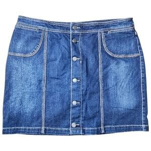 CHRISTOPHER & BANKS | Dark Blue Denim Button-Down Mini Skirt Skort Pockets |‎ 16